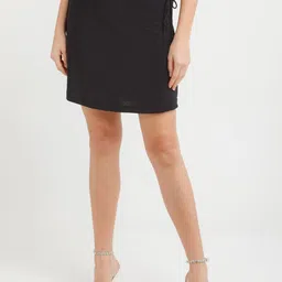 zink Z Women Black A-Line Tie-Up Mini Skirt-image-25