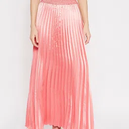 U&F Women Solid Accordion Pleated Flared Maxi Skirt-picture-4