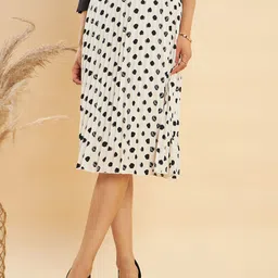 KASSUALLY Black & White Polka Dots Printed Flared Midi Skirt-image-95