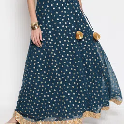 AKIMIA Women Blue & Gold-Coloured Printed Flared Maxi Skirt-picture-50