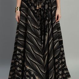 ZRI Women Printed Pure Cotton Flared Maxi Skirt-image-63