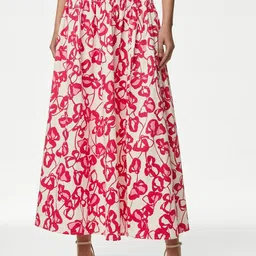 Marks & Spencer Floral Printed Pure Cotton Flared Maxi Skirt-image-4