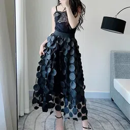 StyleCast Black Flared Embellished Midi Skirt-picture-34