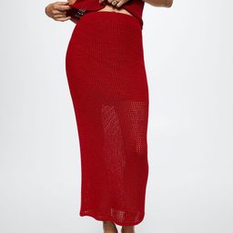 MANGO Women Red Solid Open Knit Mini Skirt-image-19