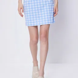 COVER STORY Blue Gingham Checked Straight Mini Skirt-image-61