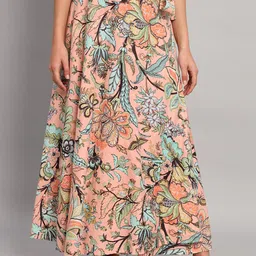 HANDICRAFT PALACE Floral Printed Pure Cotton Wrap-Around Maxi Skirt-picture-54