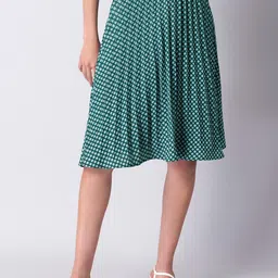 FabAlley Polka Dots Printed Accordion Pleated Satin Midi Skirt-picture-4