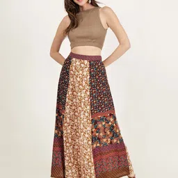DRIRO Mix and Match Floral Printed Flared A-Line Maxi Skirt-image-9