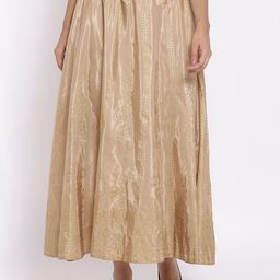 elleven Women Golden Self Design Flared Maxi Skirts-picture-57