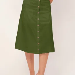 Moomaya Front Buttoned A-Line Midi Skirt-image-99