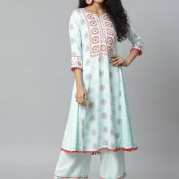 Rangriti Women Blue & Red Printed Anarkali Kurta-image-42