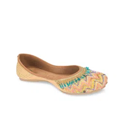 DESI COLOUR Women Beige Ethnic Mojaris Flats-image-12