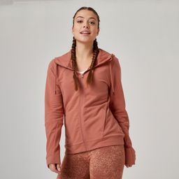 domyos Women's Gym Cotton Blend Zip-Up Hoodie 520-Sepia-picture-5