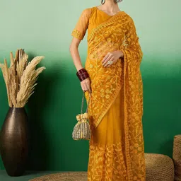 Sangria Embroidered Net Saree With Blouse Piece-picture-18