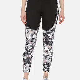 hummel Women Black & Grey Camouflage Printed High-Rise Training Tights-image-18