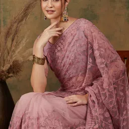 Sangria Floral Embroidered Net Saree-image-33