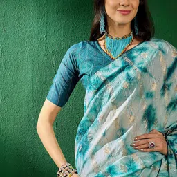 Sangria Teal Blue Ethnic Motifs Woven Designed Zari Sarees-image-28