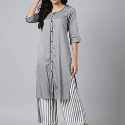 AURELIA Women Grey Striped Kurta with Palazzos-picture-16