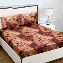 Multicolor Abstract 150 TC Cotton Queen Sized Bedsheet With 2 Pillow Covers Rediant Collection by Bella Casa-picture-28