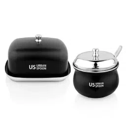 urbanspoon Black Stainless Steel (Set of 2) Ghee Pot With Spoon & 1 Pc Butter Dish-picture-12