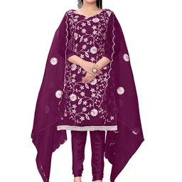 KALINI Floral Embroidered Thread Work Detailed Organza Unstitched Dress Material-image-47