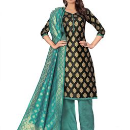 MANVAA Ethnic Motifs Woven Design Zari Unstitched Dress Material-image-67