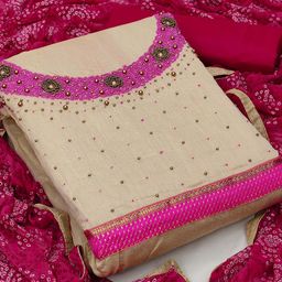 KALINI Beige & Pink Unstitched Dress Material-image-94