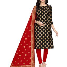 MORLY Black & Red Dupion Silk Banarasi Unstitched Dress Material-image-81