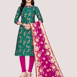 MORLY Green & Pink  Printed Banarasi Jacquard Unstitched Dress Material-image-22