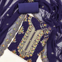 KALINI Ethnic Motifs Embroidered Beads and Stones Georgette Unstitched Dress Material-picture-18