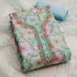 KALINI Floral Printed Beads and Stones Detail Unstitched Dress Material-picture-23