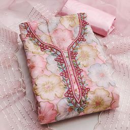 KALINI Floral Printed Beads and Stones Detail Unstitched Dress Material-image-36