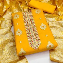 Peachmode Ethnic Motifs Woven Design Beads and Stones Organza Unstitched Dress Material-image-12