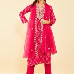Soch Bandhani Printed Sequined Organza Unstitched Dress Material-image-6