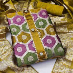 MANVAA Geometric Woven Design Organza Banarasi Jacquard Unstitched Dress Material-image-7