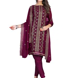 MANVAA Floral Embroidered Zari Unstitched Dress Material-image-64