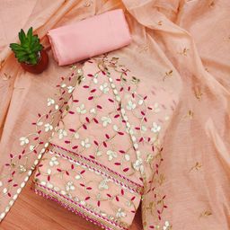 KALINI Embroidered Art Silk Unstitched Dress Material-picture-2