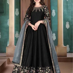 ODETTE Ethnic Motifs Embroidered Silk Semi-Stitched Dress Material-image-16