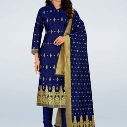 KALINI Navy Blue & Gold-Toned Unstitched Dress Material-image-36