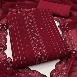 MANVAA Floral Embellished Sequinned Unstitched Dress Material-image-20