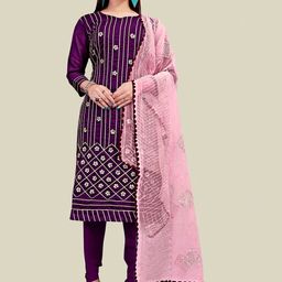 MANVAA Ethnic Motifs Embellished Gotta Patti Chanderi Cotton Unstitched Dress Material-picture-2