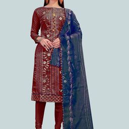 MANVAA Floral Embellished Gotta Patti Unstitched Dress Material-image-71