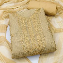 MANVAA Ethnic Motifs Embroidered Sequinned Pure Cotton Unstitched Dress Material-15