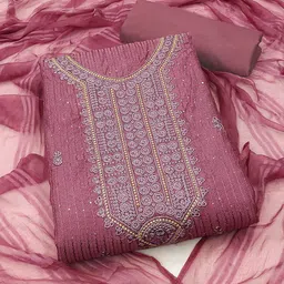 KALINI Embroidered Sequinned Pure Cotton Unstitched Dress Material-image-10