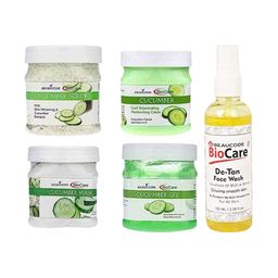 BEAUCODE BIOCARE 5-Pcs Cucumber Facial Kit 250g Each With De-Tan Face Wash 100ml-11