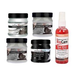 BEAUCODE BIOCARE Set Of 5 Charcoal Cream-Mask-Gel-Scrub-Red Wine Face Wash-6