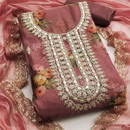Ishin Embellished Organza Unstitched Dress Material-image-3