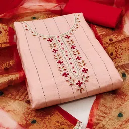 KALINI Floral Embroidered Beads and Stones Pure Cotton Unstitched Dress Material-image-58