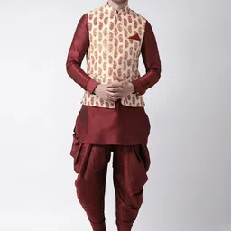DEYANN Men Peach-Coloured Layered Dupion Silk Kurta with Patiala-picture-12