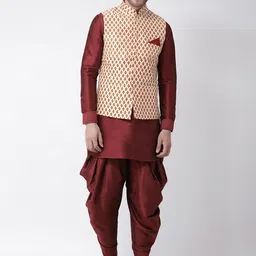 DEYANN Men Peach-Coloured Paisley Dupion Silk Kurta with Patiala-picture-11